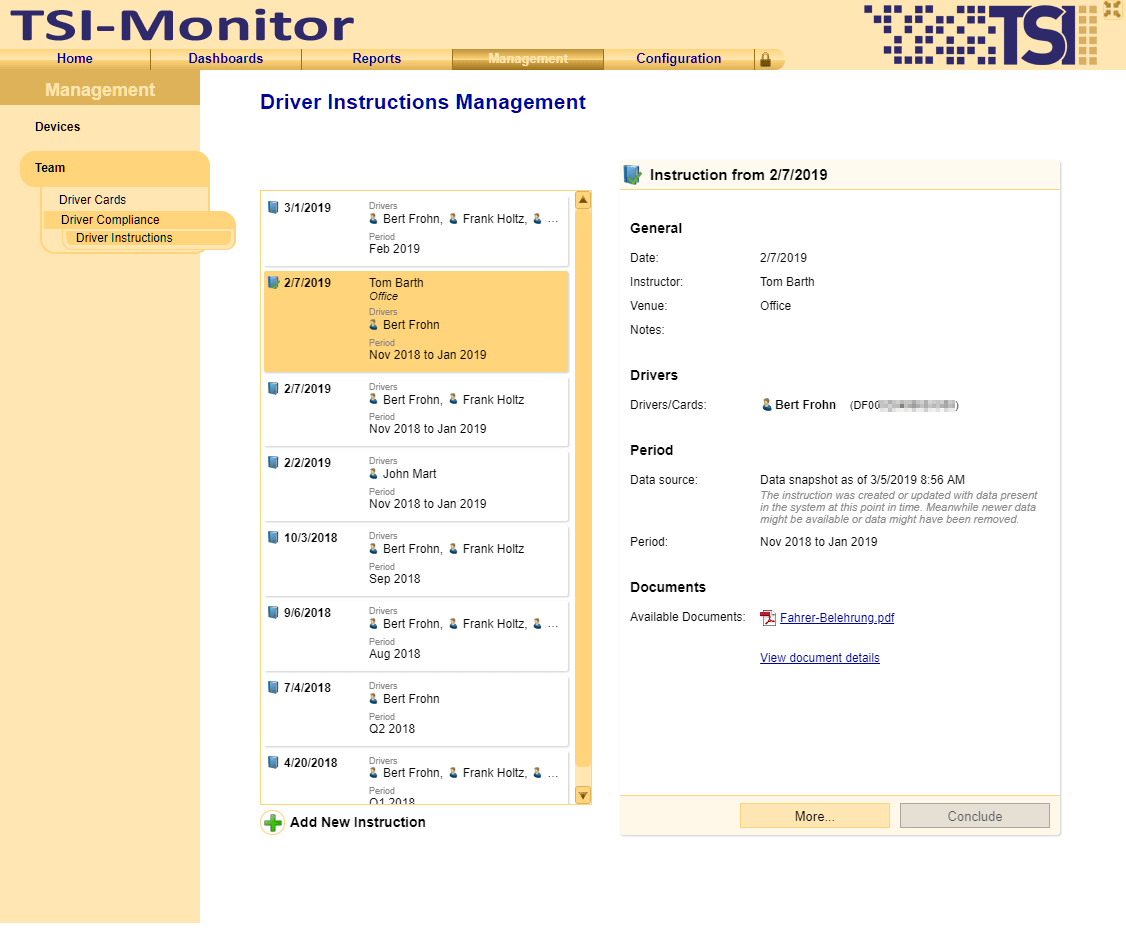 Manage and document driver training centrally